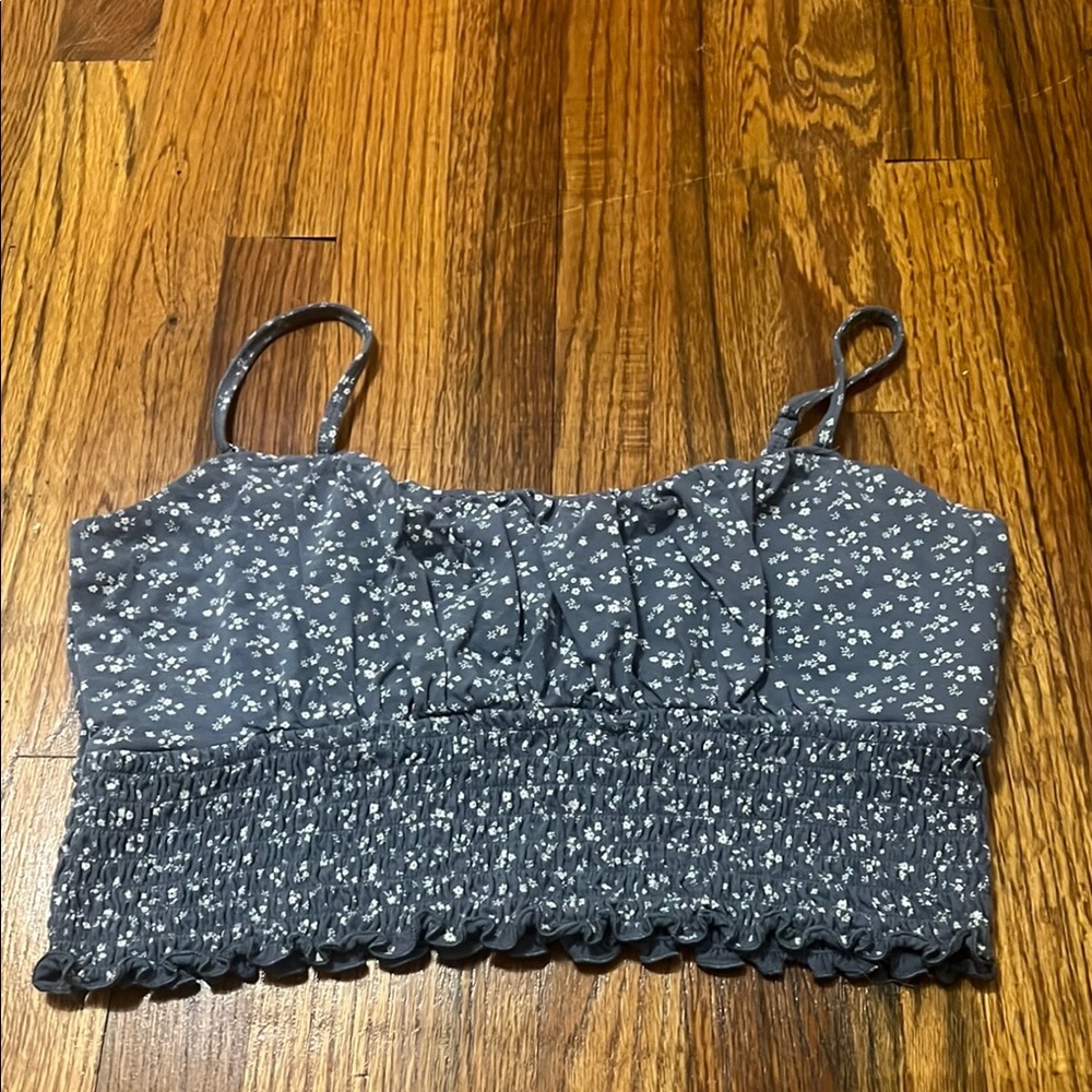 Hollister Gray Smocked Ruffled Crop Camisole